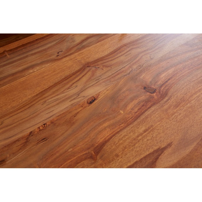 Table de salle à manger LODEN 120 cm – Plateau en bois massif de sheesham verni – Pieds en U en métal noir