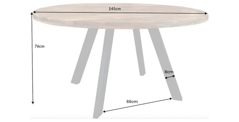 Table LODEN ronde bois clair 145 cm dimensions