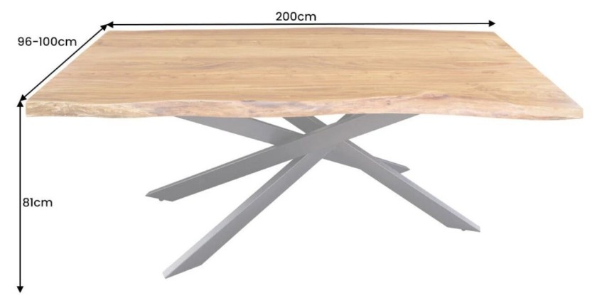 Table ARKAYA en bois d'acacia 200cm dimensions