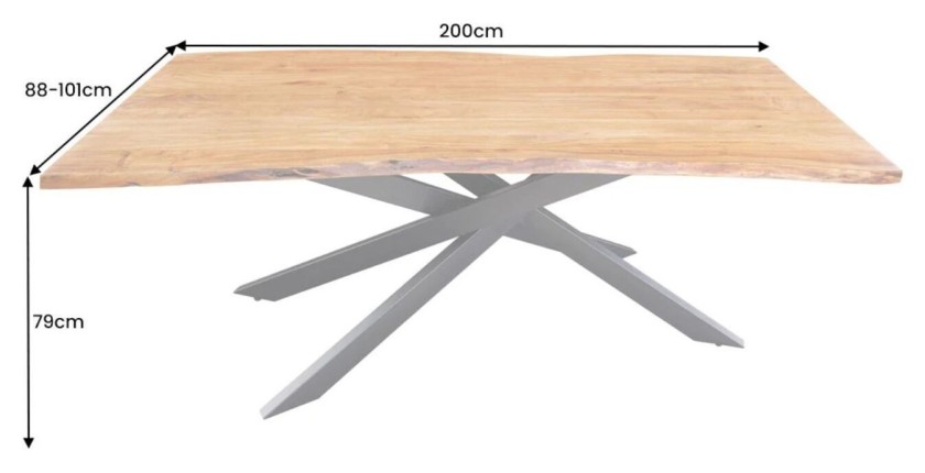 Table ARKAYA bois d'acacia 200cm plateau 35mm dimensions