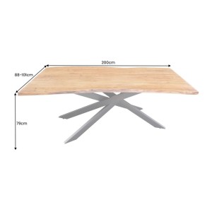Table ARKAYA bois d'acacia 200cm plateau 35mm dimensions