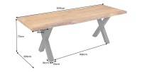 Table ARKAYA bois d'acacia 300cm plateau 55mm dimensions