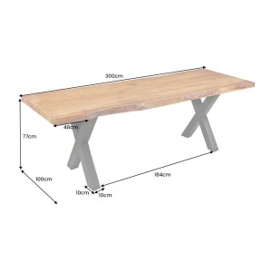 Table ARKAYA bois d'acacia 300cm plateau 55mm dimensions