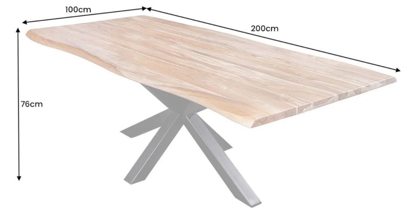 Table ARKAYA en bois de Sheesham 200cm plateau 35mm dimensions