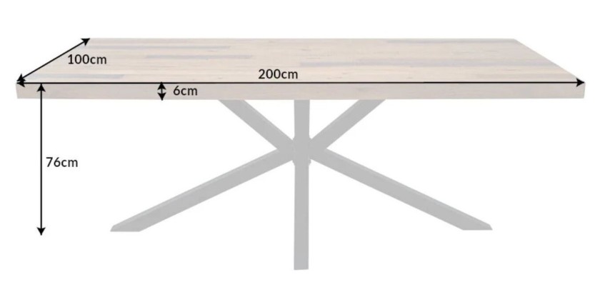 Table SOLARA en pin recyclé 200cm dimensions