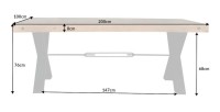 Table CAVARA en bois de pin 200cm avec pieds en X dimensions
