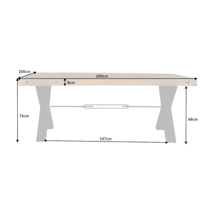 Mesa CAVARA – Madera de pino reciclado barnizado y metal negro – 200 cm – Tablero grueso 80 mm – Estilo industrial