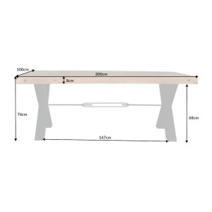 Table CAVARA en bois de pin 200cm avec pieds en X dimensions