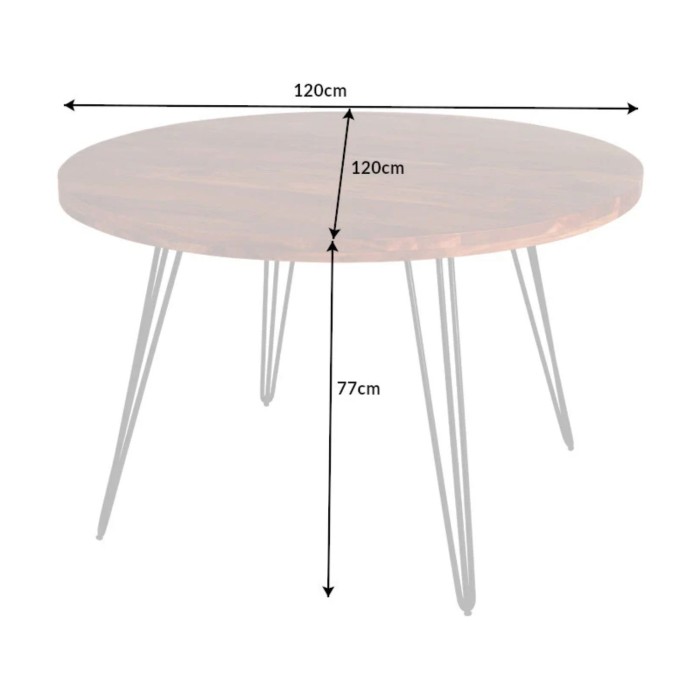 Table ronde SILVA en bois d'acacia 120cm dimensions