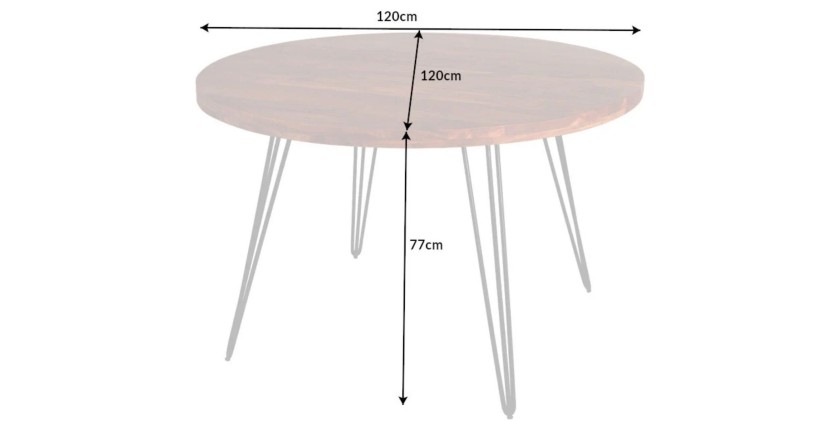 Table de salle à manger TALOA – Bois massif d’acacia et métal noir – 120 cm – Plateau épais 45 mm – Style industriel