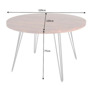 Table de salle à manger TALOA – Bois massif d’acacia et métal noir – 120 cm – Plateau épais 45 mm – Style industriel