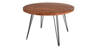 Table de salle à manger TALOA – Bois massif d’acacia et métal noir – 120 cm – Plateau épais 45 mm – Style industriel