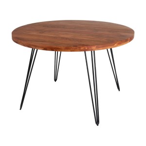 Table de salle à manger TALOA – Bois massif d’acacia et métal noir – 120 cm – Plateau épais 45 mm – Style industriel