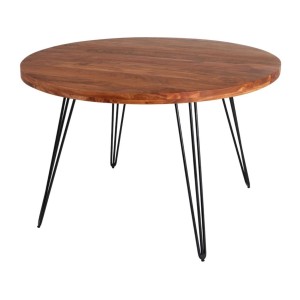 Table de salle à manger TALOA – Bois massif d’acacia et métal noir – 120 cm – Plateau épais 45 mm – Style industriel