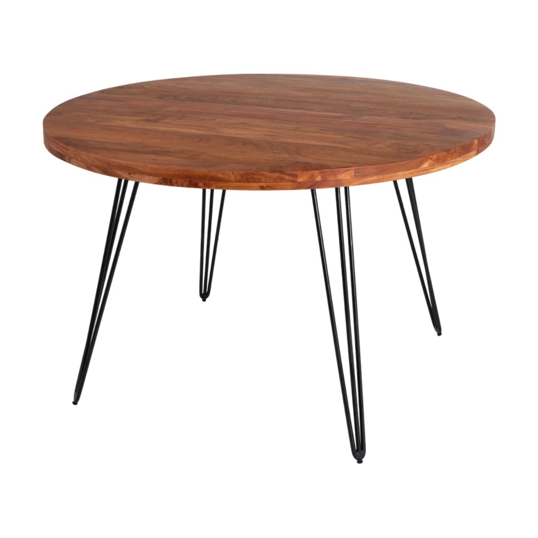 Table de salle à manger TALOA – Bois massif d’acacia et métal noir – 120 cm – Plateau épais 45 mm – Style industriel