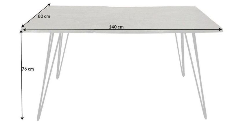Table TALOA – Bois massif gris et métal noir – 140 cm – Style contemporain