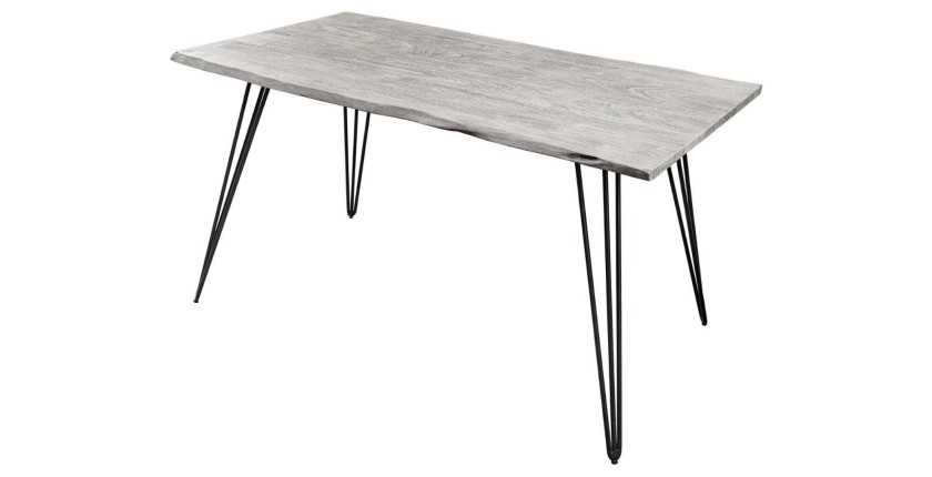 Table TALOA – Bois massif gris et métal noir – 140 cm – Style contemporain