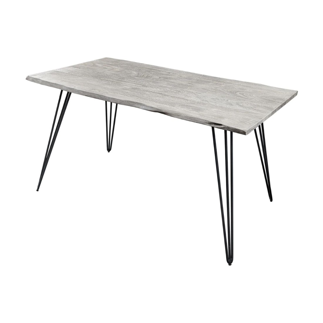 Table TALOA – Bois massif gris et métal noir – 140 cm – Style contemporain