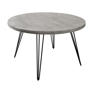 Table de salle à manger TALOA – Bois de manguier gris et métal noir – 120 cm – Forme ronde – Style contemporain