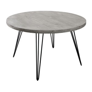 Table de salle à manger TALOA – Bois de manguier gris et métal noir – 120 cm – Forme ronde – Style contemporain