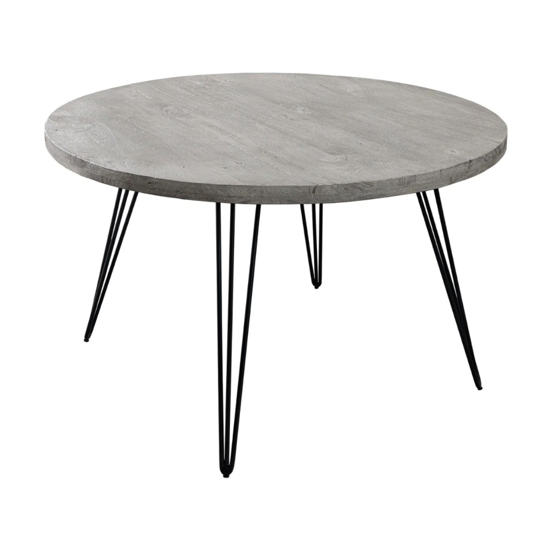 Table de salle à manger TALOA – Bois de manguier gris et métal noir – 120 cm – Forme ronde – Style contemporain