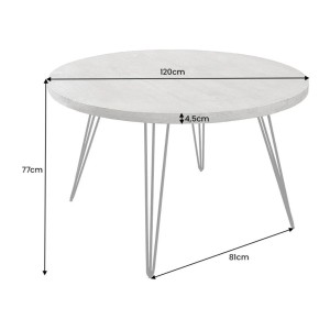 Table de salle à manger TALOA – Bois de manguier gris et métal noir – 120 cm – Forme ronde – Style contemporain