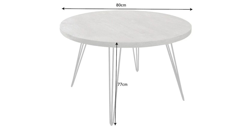 Table TALOA – Bois de manguier gris et métal noir – 80 cm – Forme ronde – Style contemporain