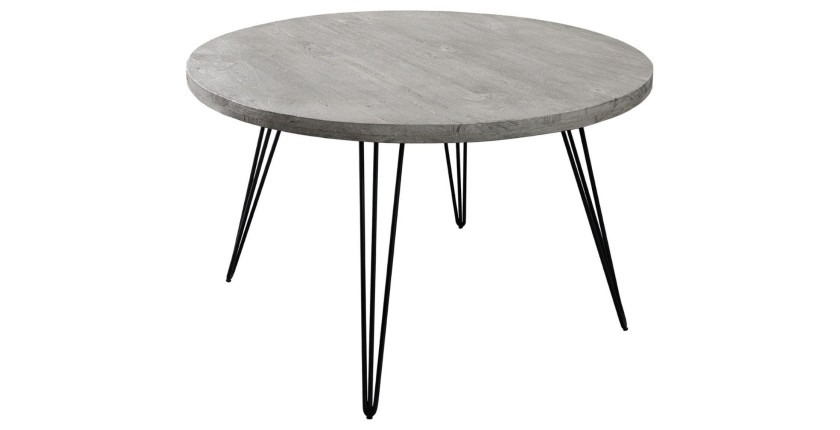 Table TALOA – Bois de manguier gris et métal noir – 80 cm – Forme ronde – Style contemporain
