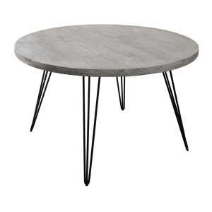 Table TALOA – Bois de manguier gris et métal noir – 80 cm – Forme ronde – Style contemporain