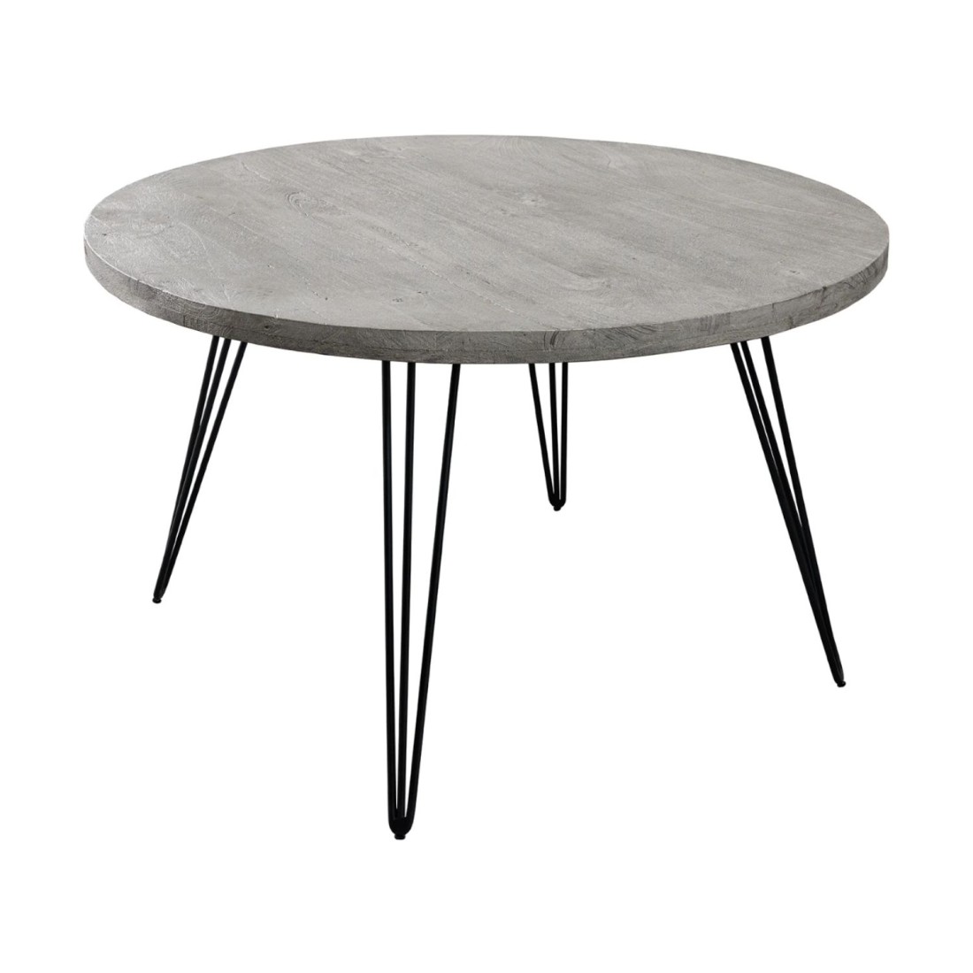 Table TALOA – Bois de manguier gris et métal noir – 80 cm – Forme ronde – Style contemporain
