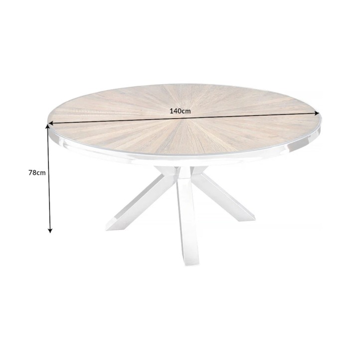 Table RAFTA – Legno di teck e vetro temperato – Piede cromato – 140 cm – Rotonda – Stile contemporaneo