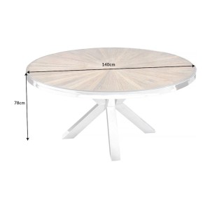 Table RAFTA – Bois de teck et verre trempé – Pied chromé – 140 cm – Ronde – Style contemporain