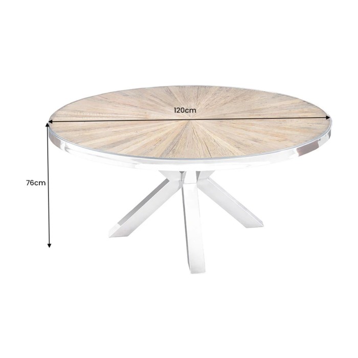Eettafel RAFTA - Teakhout en gehard glas - Chromen poot - 120 cm - Rond - Hedendaagse stijl