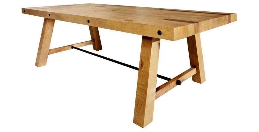 Table de salle à manger RANCHO – Bois de pin recyclé verni – 240 cm – Style rustique