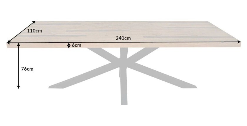Table de salle à manger SOLARA – Bois de pin recyclé verni et métal noir – 240 cm – Style industriel