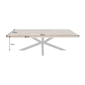 Table de salle à manger SOLARA – Bois de pin recyclé verni et métal noir – 240 cm – Style industriel