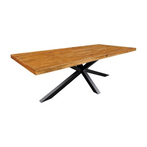 Table de salle à manger SOLARA – Bois de pin recyclé verni et métal noir – 240 cm – Style industriel