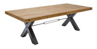 Table CHRIS – Bois de pin recyclé verni et métal noir – 240 cm – Style industriel