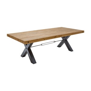 Table CHRIS – Bois de pin recyclé verni et métal noir – 240 cm – Style industriel