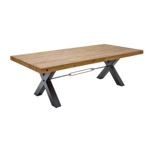 Table CHRIS – Bois de pin recyclé verni et métal noir – 240 cm – Style industriel