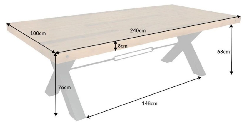 Table CHRIS – Bois de pin recyclé verni et métal noir – 240 cm – Style industriel