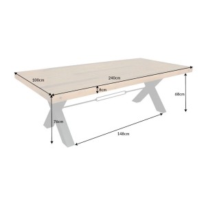Table CHRIS – Bois de pin recyclé verni et métal noir – 240 cm – Style industriel