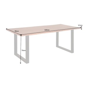 Table de salle à manger ARKAYA – Bois massif d’acacia verni et métal noir – 160 cm – Style industriel