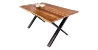 Table de salle à manger ARKAYA – Bois massif d’acacia verni et pieds en métal noir en X – 160 cm – Style industriel