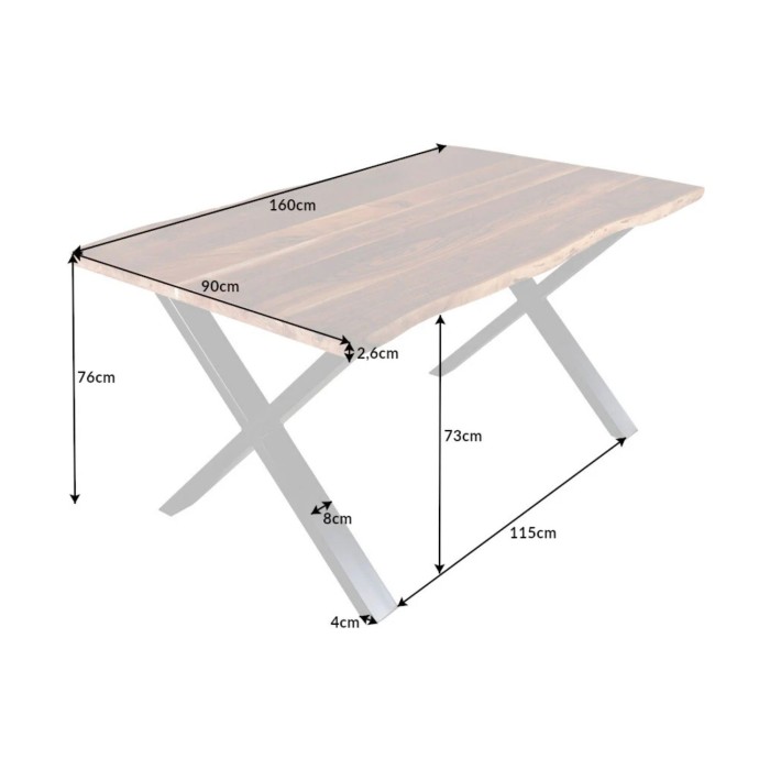 Eettafel ARKAYA - Massief gelakt acaciahout met zwarte metalen X-poten - 160 cm - Industriële stijl