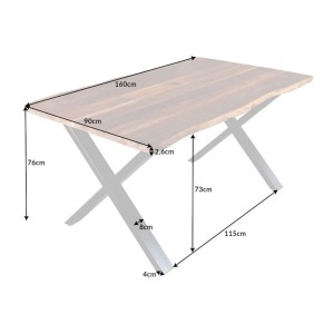 Table de salle à manger ARKAYA – Bois massif d’acacia verni et pieds en métal noir en X – 160 cm – Style industriel