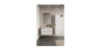 Ensemble de salle de bain NOXERA 120 cm – Meuble sous vasque suspendu blanc alpin avec plan vasque chêne clair et colonne murale
