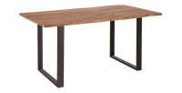 Table ARKAYA 160 cm – Plateau en bois d’acacia sauvage verni et pieds en métal noir en U – Style industriel