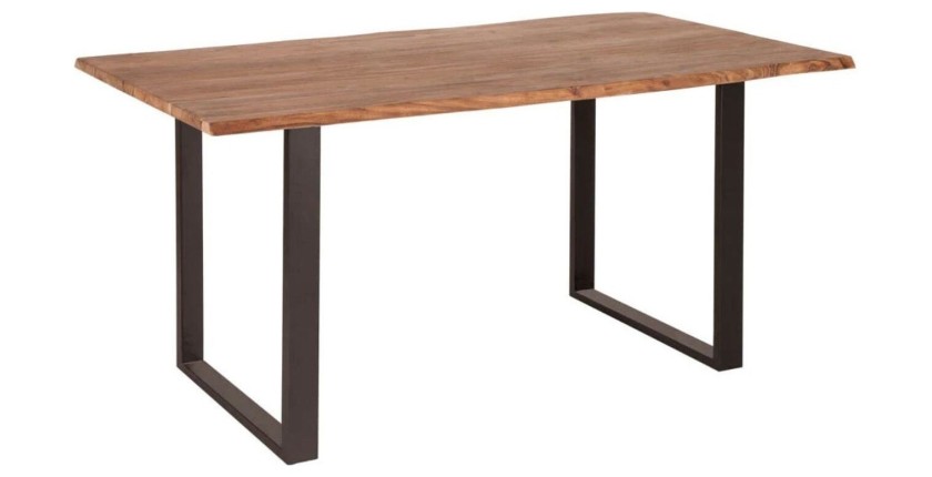 Table ARKAYA 160 cm – Plateau en bois d’acacia sauvage verni et pieds en métal noir en U – Style industriel