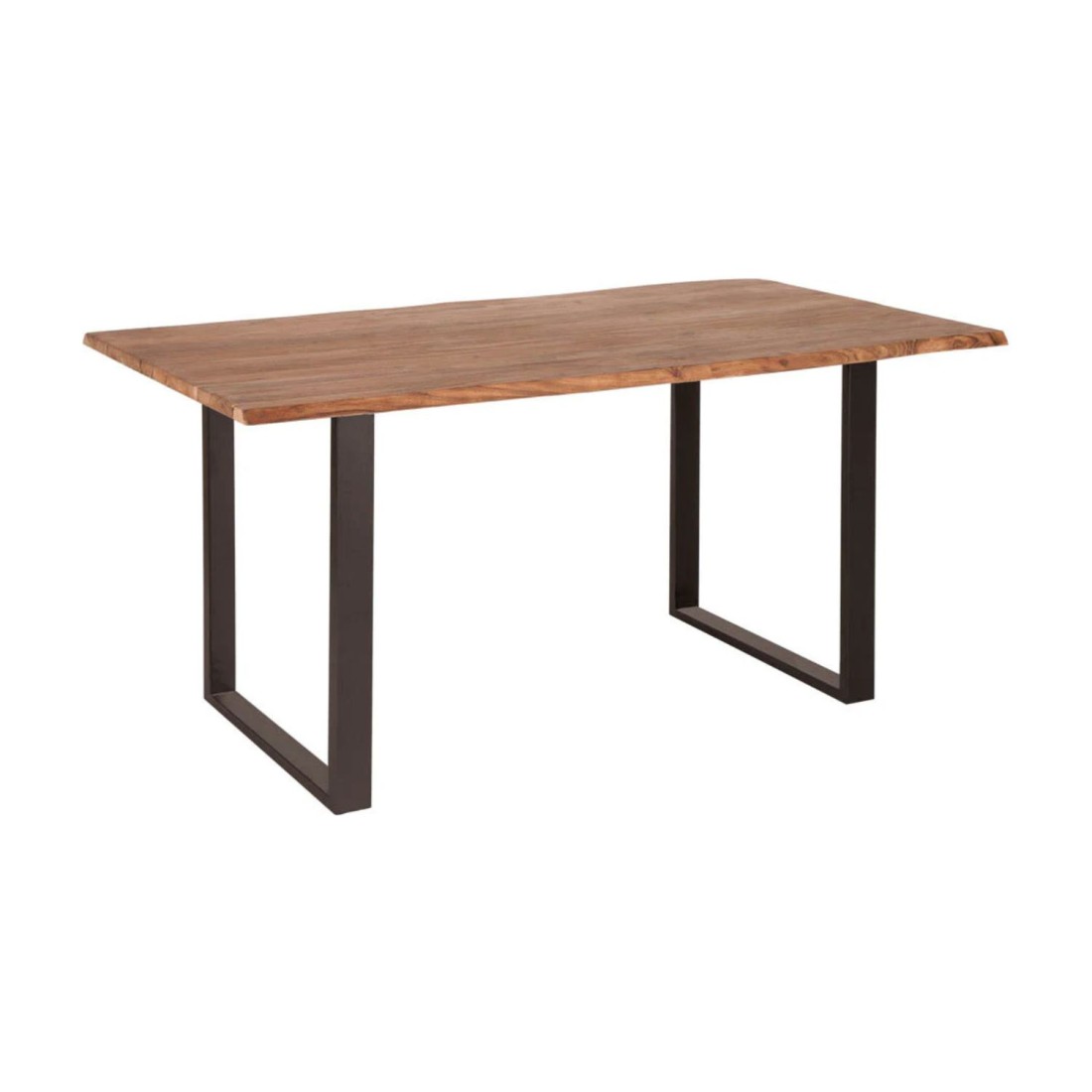 Table ARKAYA 160 cm – Plateau en bois d’acacia sauvage verni et pieds en métal noir en U – Style industriel